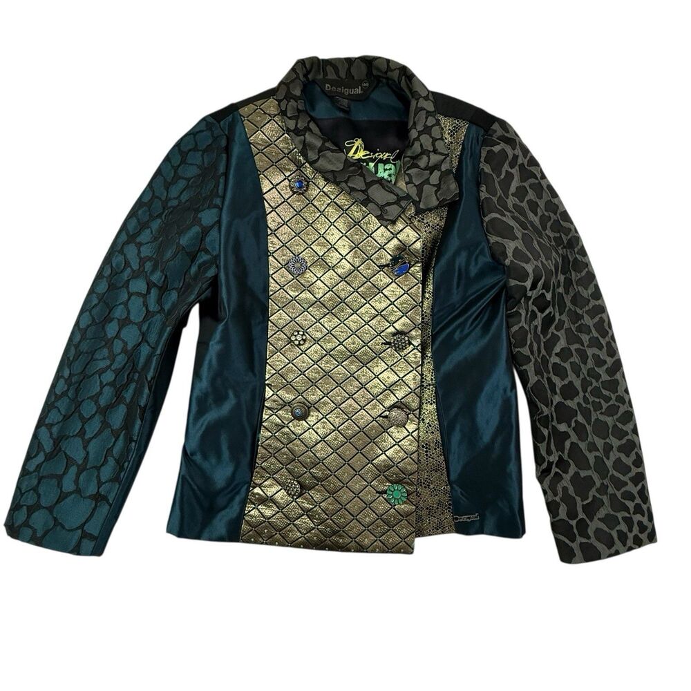 Desigual Multicolored Mixed Fabric Jacket Women Size L EU44 Metallic Art to Wear - Picture 3 of 12